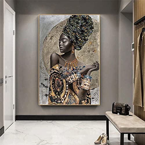 Kunstwerk auf Leinwand African Black Woman Graffiti Kunst Poster und Drucke Abstrakte Mädchen Gemälde Wandkunst Bilder Dekor 60x90cm (24x35in) interner Rahmen von Yishui Art