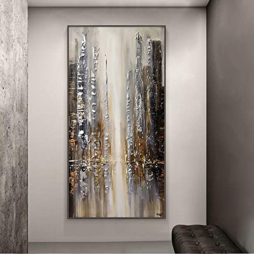 Poster Gold Silber Fantasy City Ölgemälde auf Leinwand drucken moderne abstrakte Kunst Bild für Home Wall Decor 50x100cm rahmenlos von Yishui Art