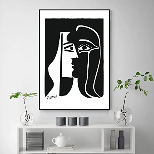 Schwarz Weiß Abstrakte Kunst Kuss Pablo Picasso Bild Leinwand Gemälde Wandkunst Poster und Drucke Wohnzimmer Wohnkultur 70x100cm(28x39in) Rahmenlos von Yishui Art