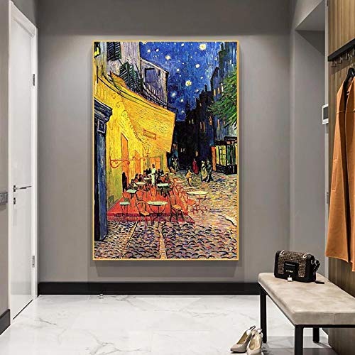 Yishui Art Cafe Terrace At Night von Van Gogh Wandkunst Leinwand Malerei Nordic Poster und Drucke Wandbilder Wohnzimmer Schlafzimmer Dekor 60x80cm(24x31in) Rahmenlos von Yishui Art