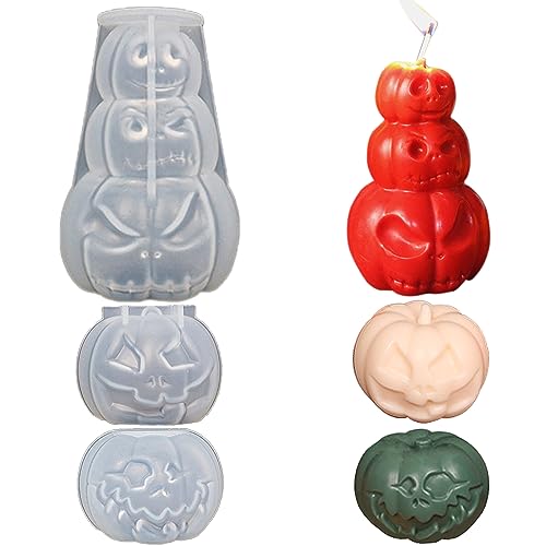 3 Stück Halloween Silikonform Kürbis Set, 3D Kerzenform Silikon Kürbis, Halloween Kürbis Silikonform Halloween Kürbis Deko, Halloween Kürbis Silikonform Kerzen Gießen Formen DIY Dekoration von Yisscen