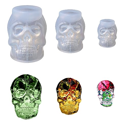 3 Stück Halloween Silikonform Schädel Set, 3D Totenkopf Silikon Kerzenform, Halloween Schädel Silikonform Halloween Schädel Deko, Totenkopf Silikonform Kerzen Gießen Formen DIY Dekoration Basteln von Yisscen