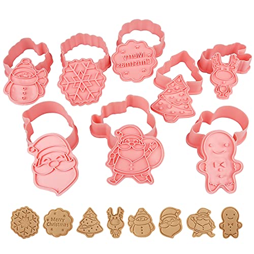 Yisscen 8 Pcs Ausstechformen Weihnachten Ausstecher Set, Fondant Ausstecher Keksausstecher Weihnachten, Stempel Ausstechformen Brot Ausstecher für Kinder Kunststoff Wiederverwendbar Ausstecher von Yisscen