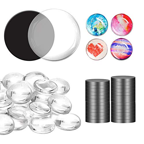 Yisscen Selbstklebende Mini-Magnete, 100 Stücke DIY Kühlschrank Magnete Rund Glas Magnete und 25 mm Kabochonen Cabochons für DIY Kühlschrank Magnete Basteln von Yisscen