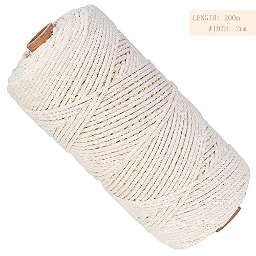 Yisscen natürliche Baumwollgarn, Makramee Garn, Natur Kordel Schnur Garn, DIY Handwerk Basteln Wandbehang Pflanze Aufhänger - Beige (200m x 2mm) von Yisscen