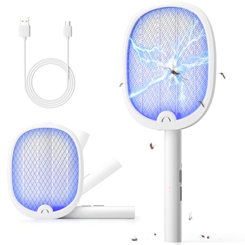YISSVIC Elektrische Fliegenklatsche Extra Stark 4000V 1800mAh 2 in 1 USB-C wiederaufladbar Klappbar Elektro Mückenklatsche mit UV-Licht Fall Weiß von Yissvic