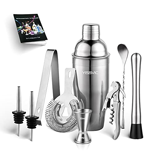 YISSVIC Cocktail Set Cocktail Shaker Bar 9-teiliges Cocktail Mixer Edelstahl Cocktailset 750ml für Zuhause und Bar von Yissvic