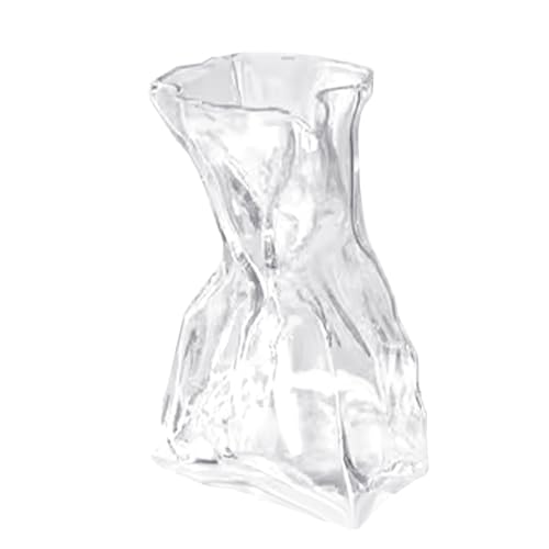 Crinkle-Papiertüte, Glasvase, Kristall, Unregelmäßige Vase mit Gefaltetem Papierdesign, Hydroponische Trockenblumenvase, Arrangement, Ornamente(transparentL) von Yitekrg