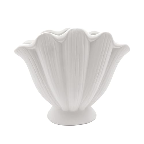Weiße Muschelvase, Keramik-Blumenvase, Muschelförmige Vase, Moderne Muschelvase für Heimdekoration(B) von Yitekrg