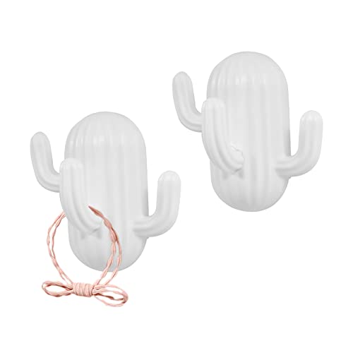 2 Pack Niedliche Kaktusform Klebehaken mit 3 Haken, dekorative Wandhaken, Schlüsselhaken Türhaken, klebrige Haken für Haarseil, Luffa, Handtuch, Weiß (Weiß) von Yitexin