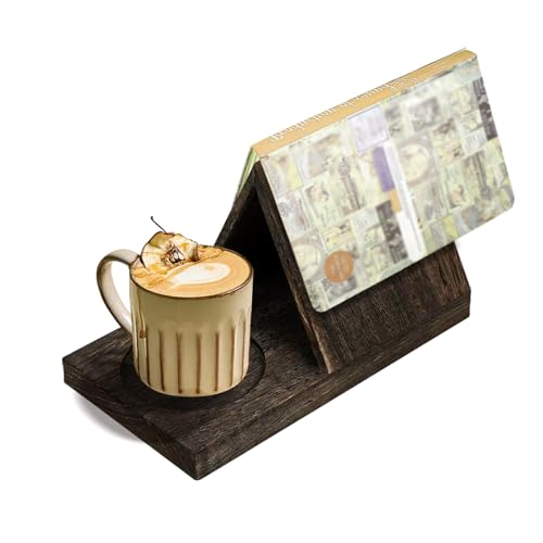 Dreieckiger Buchständer aus Holz mit Getränkehalter, kurzer Buchhalter, Valet-Regal, Tisch, Schreibtisch, Nachttisch zum Lesen, für Liebhaber, Geschenke (verkohlte Holzfarbe) von Yitexin