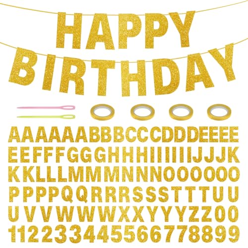 Yitexin 107-teiliges Glitzer-DIY-Banner-Set mit Buchstaben-Schild, goldenes Happy Birthday-Banner, anpassbare Ruhestandsparty-Dekorationen, personalisiert für Abschlussfeier, Hochzeit, 4 Seile und 2 von Yitexin