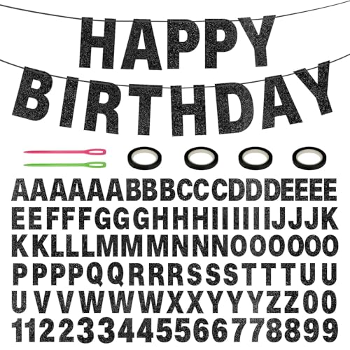 Yitexin 107-teiliges Glitzer-DIY-Banner-Set mit Buchstaben-Schild, schwarzes Happy Birthday-Banner, anpassbare Ruhestandsparty-Dekorationen, personalisiert für Abschlussfeier, Hochzeit, 4 Seile und 2 Yitexin 107-teiliges Glitzer-DIY-Banner-Set mit Buchstaben-Schild, schwarzes Happy Birthday-Banner, anpassbare Ruhestandsparty-Dekorationen, personalisiert für Abschlussfeier, Hochzeit, 4 Seile und 2 von Yitexin