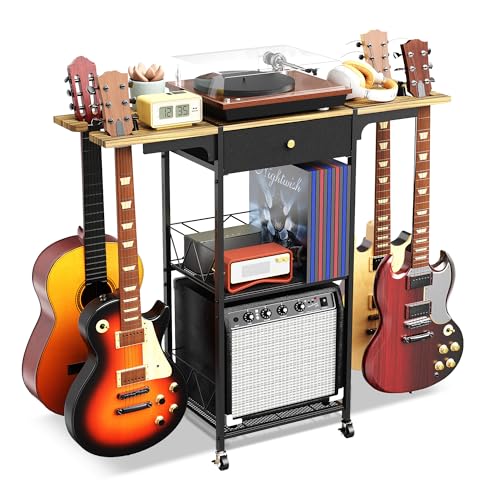 Yitexin 3-stöckiger Multi-Gitarrenständer mit 4 Gitarrenhalter & Rad, 3-in-1-Boden-Gitarrenständer für mehrere Gitarren mit Verstärkerständer & Schublade, Gitarrenaufbewahrung für Akustik, E-Gitarre, Yitexin 3-stöckiger Multi-Gitarrenständer mit 4 Gitarrenhalter & Rad, 3-in-1-Boden-Gitarrenständer für mehrere Gitarren mit Verstärkerständer & Schublade, Gitarrenaufbewahrung für Akustik, E-Gitarre, von Yitexin