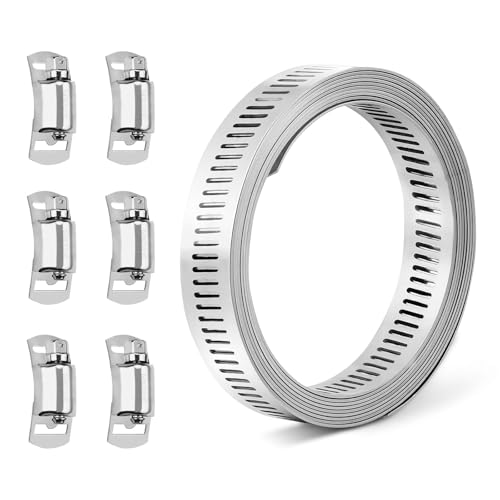 Yitexin 304 Edelstahl Schlauchschellen Verstellbar, 8,2 Fuß DIY Schellen Bänder mit 6 Befestigungen, Rohr Rohrschelle für Klempnerleitung Automotive Mechanical Sortiment (Silber) von Yitexin
