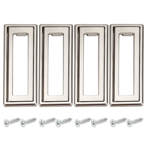 Yitexin 4 Stück 11,2 cm Länge, silberfarbener Ringgriff mit Schraube, quadratischer versteckter versenkter bündiger Zug, Zinklegierung, Klappgriff für Möbel, Schränke, Kommoden, Schiebetüren Yitexin 4 Stück 11,2 cm Länge, silberfarbener Ringgriff mit Schraube, quadratischer versteckter versenkter bündiger Zug, Zinklegierung, Klappgriff für Möbel, Schränke, Kommoden, Schiebetüren von Yitexin