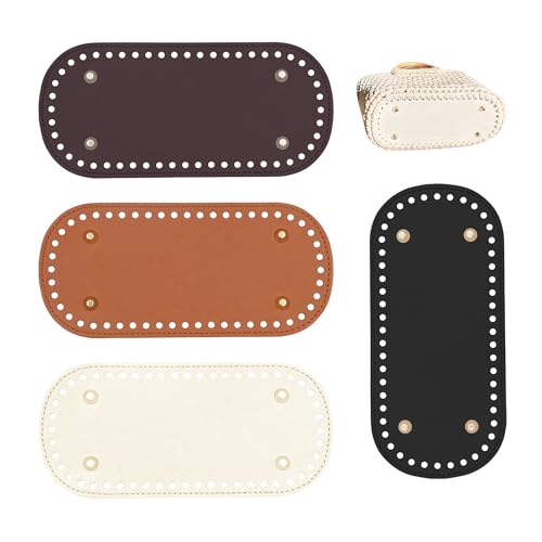 Yitexin 4 Stück PU Leder Taschenböden zum Häkeln, 22,3 x 10,3 cm Oval Taschen Bodenformer, Lederboden für Häkeltaschen mit Löchern für DIY (schwarz, braun, beige und dunkelbraun) von Yitexin