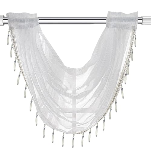 Yitexin Anmutige weiße transparente Volants für Fenster, halb-swag-Vorhänge mit hängenden Kristallperlen für Schlafzimmer, kleines Fenster, 144 x 94 cm, Fenstervorhang für Café, Zuhause, Wohnzimmer von Yitexin