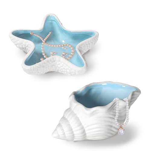 Yitexin Muschelform Keramik Schmuckschale, Blaue Muschel Schmucktablett, Dekoratives zum Thema Meer schminktisch deko, Frauenschmuckständer für Ohrringe, Halsketten, Armbänder, Schlüssel, Uhren (2) von Yitexin