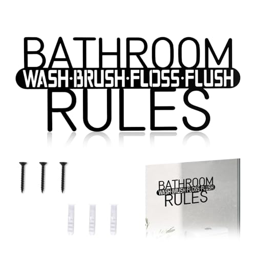 Yitexin "Wash Brush Floss Flush" Schriftzug Schild aus Metall mit Schraube, Wanddeko fürs Badezimmer, Türschild Badezimmer Lustig für Toilette und Gäste-Wc (38 x 16 cm) von Yitexin