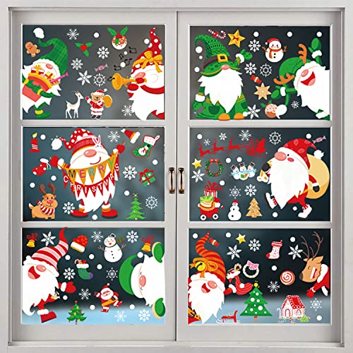 Weihnachtsdeko Fenster Doppelseitiges Muster,Fensterbilder Weihnachten Selbstklebend, Weihnachten Fenstersticker für Weihnachten Winter Dekoration (Zwerg 9 Sheets) von Yitla