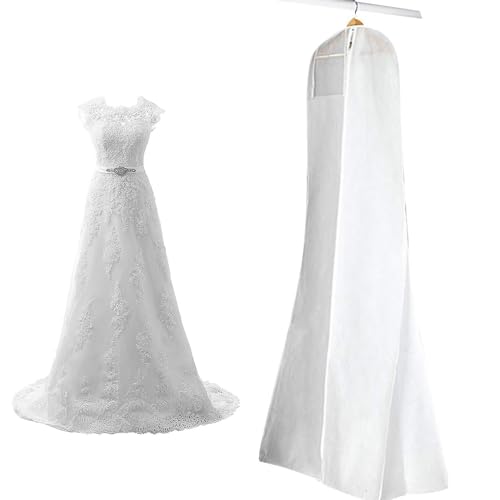 Brautkleidhülle Kleidersack,180cm Atmungsaktiver Kleidersack Staubdichte Kleidersäcke Schutzhülle für Brautkleider Abendkleider oder Lange Mäntel (Weiß) von Yitobici