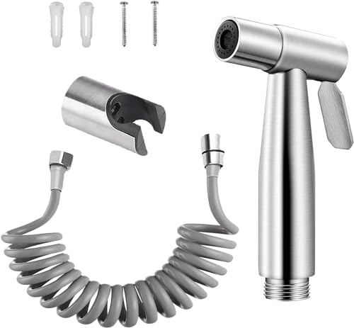 Edelstahl Bidet Edelstahl Handbrause, Handbrause Set, Einstellbares Sprühen, Rohr und Haken Toilette oder wandmontierter Bidetaufsatz von Yitobici