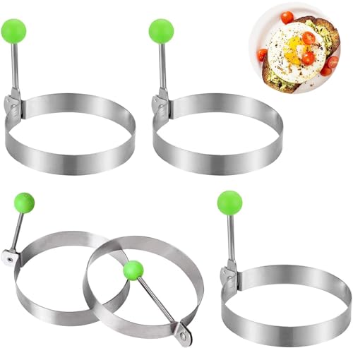 Yitobici Eierring Antihaftbeschichtet,Edelstahl mit Einem Runde Eierkochringe, Pfannenkuchen-Mcmuffins-Grillplatte,5 Stück, Durchmesser von 3,9 Zoll, von Yitobici