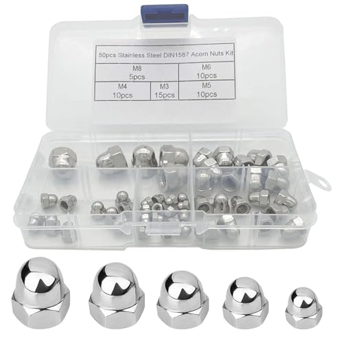 Hutmuttern Halbrundkopf-Sechskantmuttern, 50 Stück, M3 M4 M5 M6 M8 von Yitobici