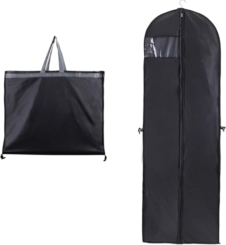 Kleidersack Lang,Hochzeitskleid Kleidersack 60 x 180 cm,Premium Kleidersack,Faltbar Kleidersack Anzug,für Brautkleider Abendkleider Lange Mäntel,Anzüge Kleider (2Stück, schwarz) von Yitobici