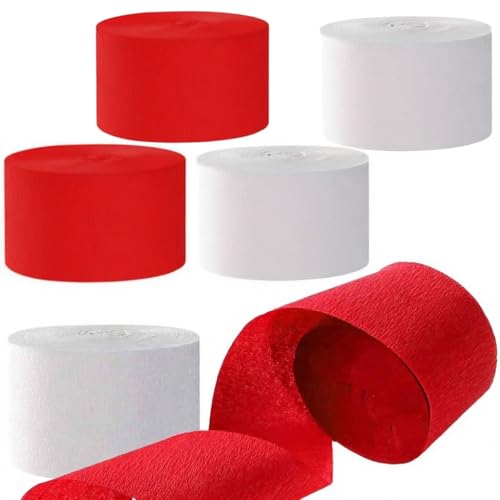 Krepppapier, Farbig,Weiß,Rot,Regenbogen Krepppapier Band für Partydeko, Hochzeitsdekorationen,Geburtstagsdeko, 4,5 cm x 25 m,6 Rollen von Yitobici