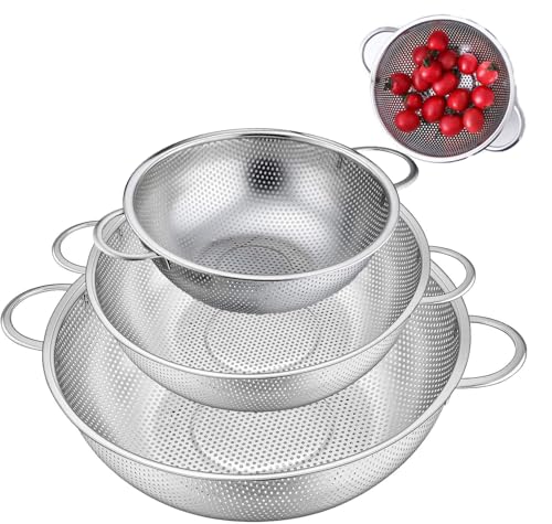 Küchensieb mit Griffen,Edelstahl Nudelsieb, Siebkorb über, für Nudeln Abtropfen, Gemüse und Obst, Reis, Spülmaschinenfest,28cm,22cm,19cm,3Stück von Yitobici