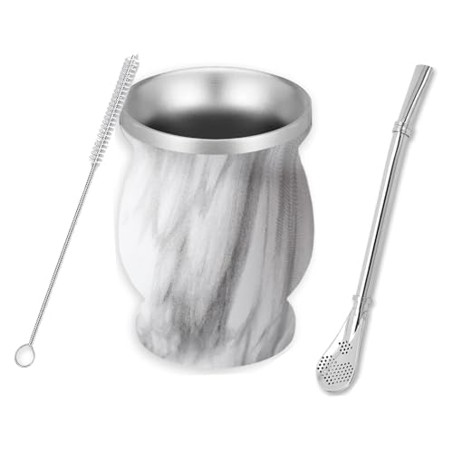 Mate Becher,Mate Tee Becher Set,mit Mate Strohhalm und eine Reinigungsbürste doppelwand isolier Design,für Mate Tee（Silver Dapple） von Yitobici