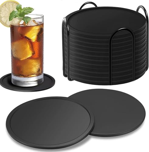Silikon Untersetzer, Gummi Glasuntersetzer, Getränke Tassen Untersetzer Set, Glas Untersetzer Silikon, mit Edelstahlständer für Getränke Bar Tassen,für Getränke,Tassenuntersetzer, Tee,12Er Set von Yitobici