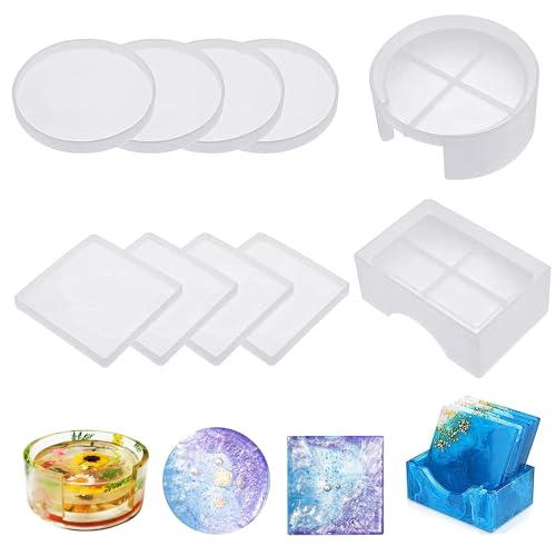 Yitobici 10 Stück Silikonform Untersetzer Epoxidharz Formen Set,Untersetzerform Epoxidharz Formen mit Untersetzer Halter Rund und Quadrat für Für DIY-Kristall Handwerk, Weiß von Yitobici