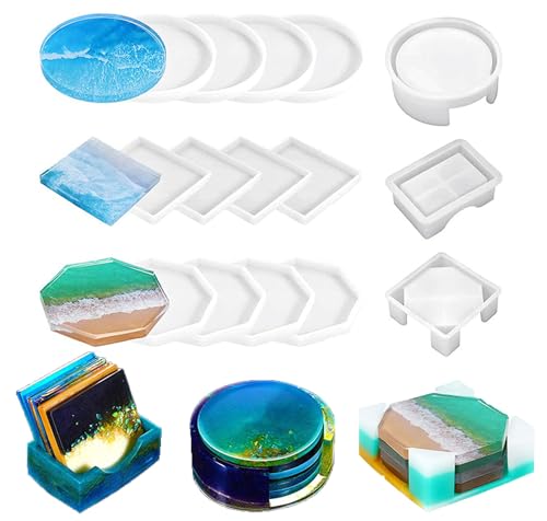 Yitobici 15 Stück Silikonform Untersetzer Epoxidharz Formen Set,Untersetzerform Epoxidharz Formen mit Untersetzer Halter Rund und Quadrat für Für DIY-Kristall Handwerk Yitobici 15 Stück Silikonform Untersetzer Epoxidharz Formen Set,Untersetzerform Epoxidharz Formen mit Untersetzer Halter Rund und Quadrat für Für DIY-Kristall Handwerk von Yitobici