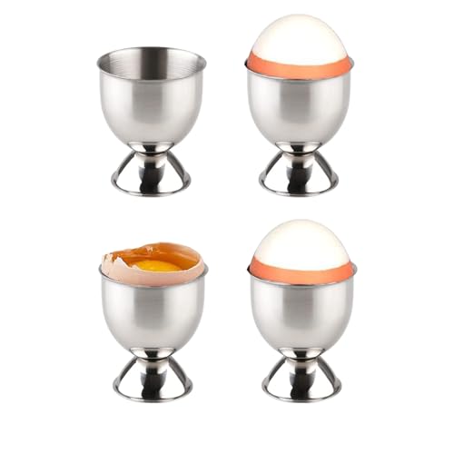 Yitobici Eierbecher aus Edelstahlmit, Fuß, stapelbar, 4er Set Eierhalter Tablett,Silber von Yitobici