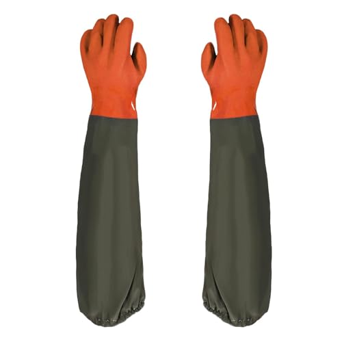 Yitobici Pond Gloves,Teichpflege Handschuhe,Sandstrahlerhandschuh, Gummi Handschuhe,für Aquarium, Teichpflege Handschuhe 74 cm(Orange) von Yitobici