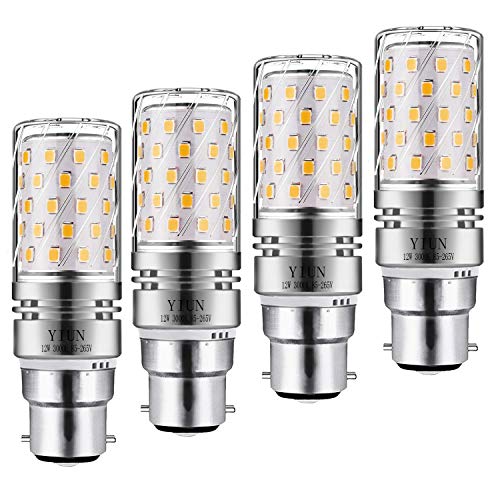 Yiun B22 LED Mais Bulbs12W, 100W Glühlampenäquivalent, 1200lm, warmweiß 3000K LED Kronleuchterlampen, dekorativer Kerzenständer B22, nicht dimmbare LED-Lampe, 4er Pack von YIUN