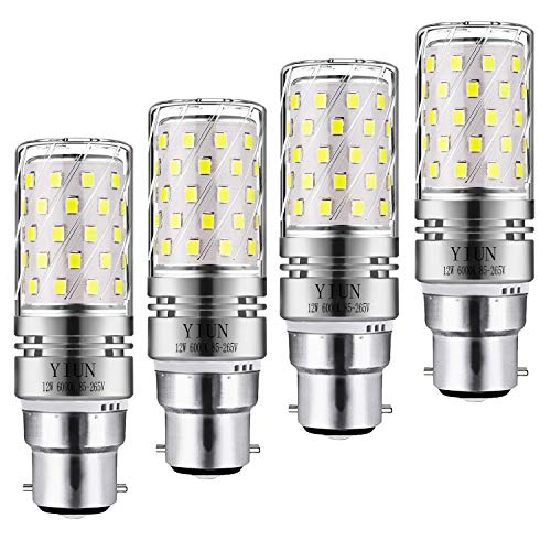 Yiun B22 LED Mais Lampen 12W, 100W Glühlampenäquivalent, 1200lm, Weiß 6000K LED Kronleuchterbirnen, dekorativer Kerzenständer B22, nicht dimmbare LED-Lampe, 4er Pack von Yiun