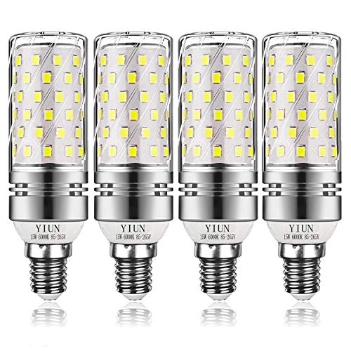 Yiun E14 LED Kerzenlampen, 15W LED Kerzenleuchter Glühlampen 120 Watt Äquivalent, Cool White 6000K LED Kronleuchter Lampen, Dekorative Kerzenständer E14, Nicht dimmbare, 4er Pack von YIUN