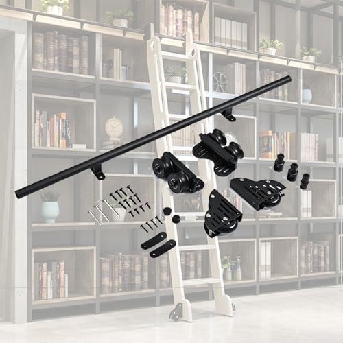 Yiustldd Einziehbare Rollleiter, Hardware-Bibliothek, Schiebeleiter-Hardware-Kit Mit Bodenrolle, Horizontale Wandmontage, Schiebeleiter (Ohne Leiter),300cm Track kit von Yiustldd
