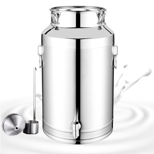 Yiustldd Milchtransportkannen aus Edelstahl 304 – Milchkanne, Weineimer, Fass, Teekanne, Milchkanne mit versiegeltem Deckel und optionalem Zapfhahn/mit Hahn,24L von Yiustldd