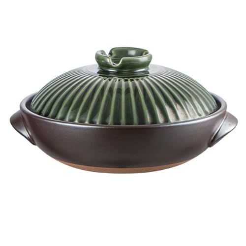 Yiustldd Tontopf - Japanischer Donabe-Keramik-Eintopf Mit Deckel Und Griff, Schmortopf Zum Kochen in Der Küche, Hitzebeständiges Rundes Steingut,Grün,1.4L von Yiustldd