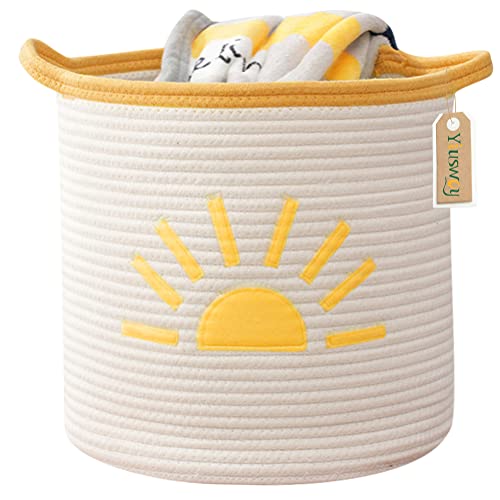 Yiuswoy Baumwollseil Wäschekorb Kinderzimmer Baby Spielzeug Aufbewahrungskorb Faltbar Baby Organizer mit Griffen als Heimdekoration (Sonne) von Yiuswoy