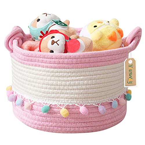 Yiuswoy Kleiner Aufbewahrungskorb Baumwollseil Geflochtener Aufbewahrungsbox mit Pom Poms Deko Korb für Kinderzimmer, Bad, Wohnzimmer - Rosa&Weiß Yiuswoy Kleiner Aufbewahrungskorb Baumwollseil Geflochtener Aufbewahrungsbox mit Pom Poms Deko Korb für Kinderzimmer, Bad, Wohnzimmer - Rosa&Weiß von Yiuswoy