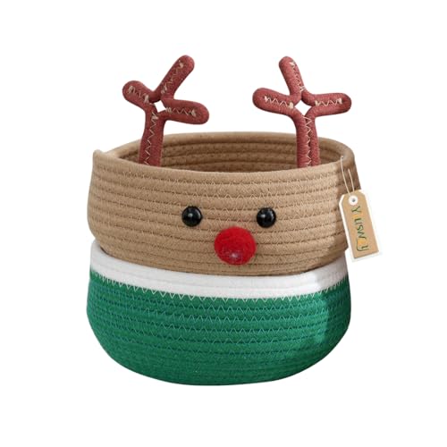 Yiuswoy Kleiner Aufbewahrungskorb aus Baumwollseil Weihnachts Rentier Deko Korb Christmas Stoffschale Schüssel Runde Offene Schale für Schminke, Schlüssel, Schmuck, Accessoires, 20x20cm / 7,9x7,9 Zoll Yiuswoy Kleiner Aufbewahrungskorb aus Baumwollseil Weihnachts Rentier Deko Korb Christmas Stoffschale Schüssel Runde Offene Schale für Schminke, Schlüssel, Schmuck, Accessoires, 20x20cm / 7,9x7,9 Zoll von Yiuswoy