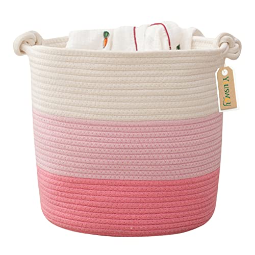 Yiuswoy Wäschekorb Baumwoll Seil Aufbewahrungskorb Groß Moderner Dekorativer Geflochtener Korb mit Griff fürWohnzimmer, Kinderzimmer, Kleidung, Spielzeug, 30x30 cm, Rosa Yiuswoy Wäschekorb Baumwoll Seil Aufbewahrungskorb Groß Moderner Dekorativer Geflochtener Korb mit Griff fürWohnzimmer, Kinderzimmer, Kleidung, Spielzeug, 30x30 cm, Rosa von Yiuswoy
