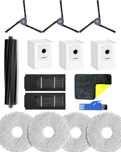 Yivy 15 Stück Ersatzteile für Ecovacs X2 Omni, Deebot X2 Staubsauger Zubehör-Kit: 1 Gummibürsten, 3 Seitenbürsten, 2 Aktivkohlefilter, 4 Wischtücher, 3 Aktivkohle Staubbeutel,1 Reinigungsbürsten von Yivy