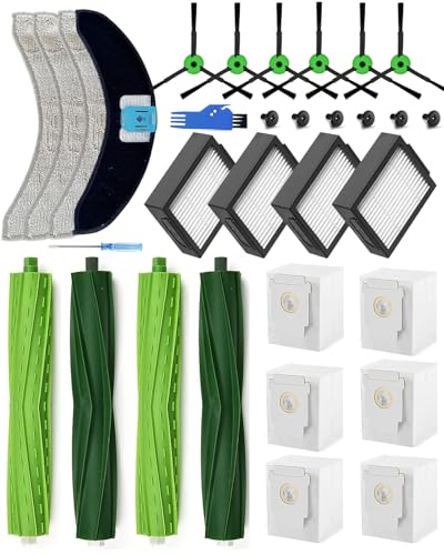 26 Stück Zubehör Set für iRobot Roomba Combo j7+/j9+ Staubsauger, Ersatzteile Kit für Combo j7 Plus/j9 Plus Ersatzzubehör:4 Hauptbürste,6 Seitenbürsten,4 HEPA Filter,6 Staubsaugerbeutel,4 Wischtücher von Yivy